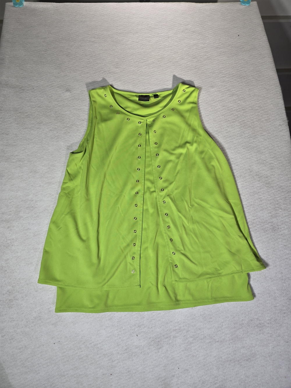 Rafaella Neon Green Eyelet-Trim Tank Top Size M